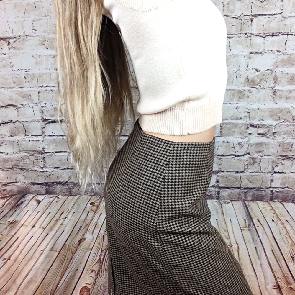 Ann Taylor Black Tan Houndstooth Wool Skirt SOLD - Picture 1 of 7